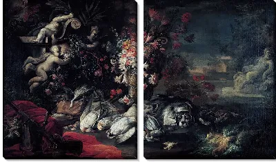 Природа смерти со стрелковым снаряжением и цветами II