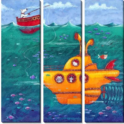 Модульная картина Желтая подлодка и рыбалка