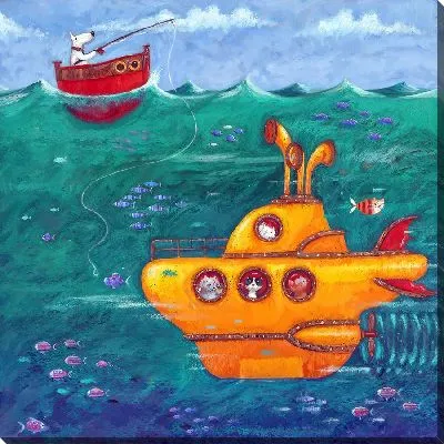 Картина маслом Желтая подлодка и рыбалка