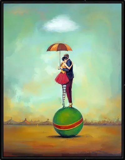 Картина Пара на шаре под зонтом