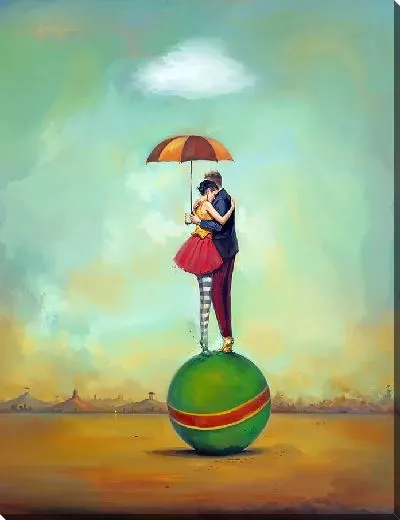 Картина маслом Пара на шаре под зонтом