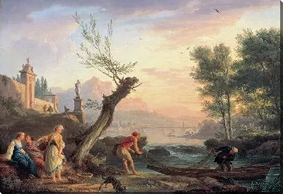 Картина Речные рыбаки вечером