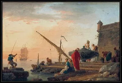 Картина Восточный морской порт на рассвете