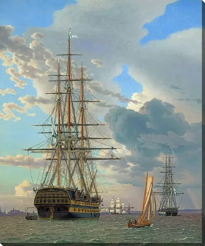 Картина Русский линейный корабль «Асов» и фрегат на якоре на рейде Эльсинора