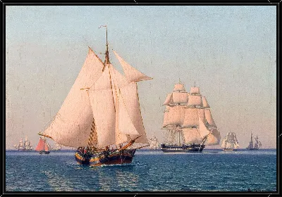 Корабли под парусами при легком ветре ясным летним днем.