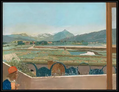 Вид на горный массив Монблан из мастерской художника в Женеве с автопортретом