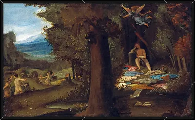 Спящий Аполлон и музы со славой