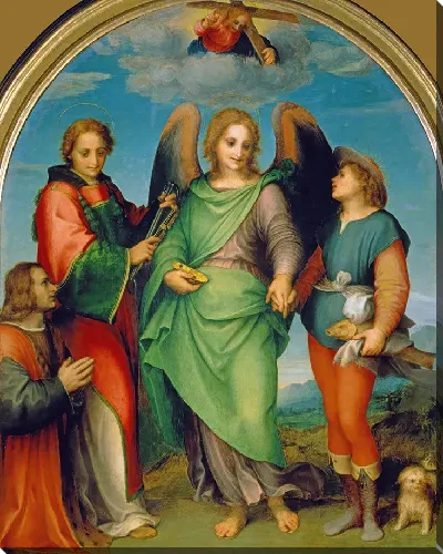 Картина Архангел Рафаил с Товией, святым Леонардом и донатором, Леонардо ди Лоренцо Морелли