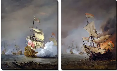 Картина Морское сражение Третьей англо-голландской войны, вероятно, Лондон в битве при Текселе, август 1673 г.