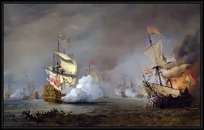 Картина Морское сражение Третьей англо-голландской войны, вероятно, Лондон в битве при Текселе, август 1673 г.