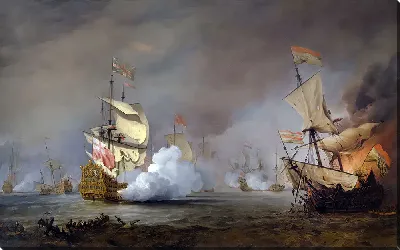 Картина Морское сражение Третьей англо-голландской войны, вероятно, Лондон в битве при Текселе, август 1673 г.