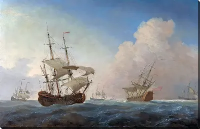 Картина Английские военные корабли кренятся на ветру у берега