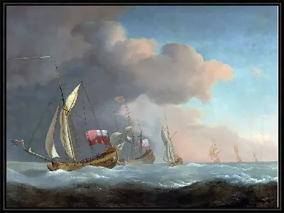 Английские королевские яхты в море при сильном ветре в компании с судном под королевским штандартом