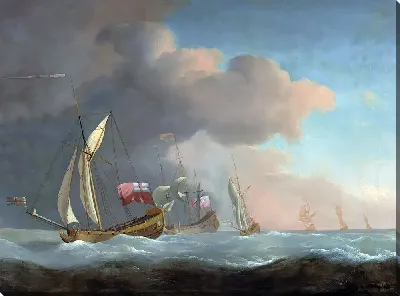 Английские королевские яхты в море при сильном ветре в компании с судном под королевским штандартом