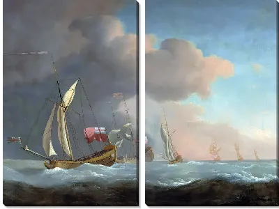 Английские королевские яхты в море при сильном ветре в компании с судном под королевским штандартом