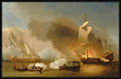 Картина Сражение между английскими кораблями и берберийскими корсарами