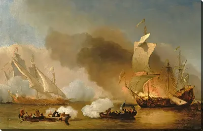 Картина Сражение между английскими кораблями и берберийскими корсарами