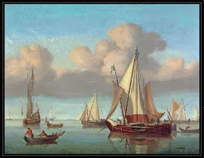 Кааг на якоре с поднятыми парусами и государственная яхта и другие суда