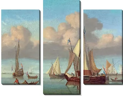 Кааг на якоре с поднятыми парусами и государственная яхта и другие суда