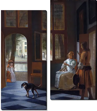 Мужчина вручает письмо женщине в прихожей дома