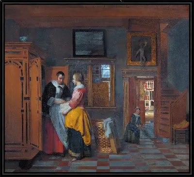 Интерьер с женщинами возле бельевого шкафа