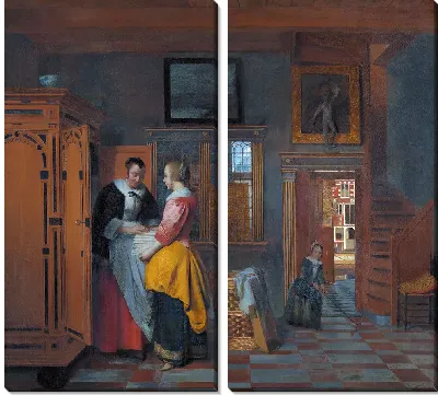 Интерьер с женщинами возле бельевого шкафа