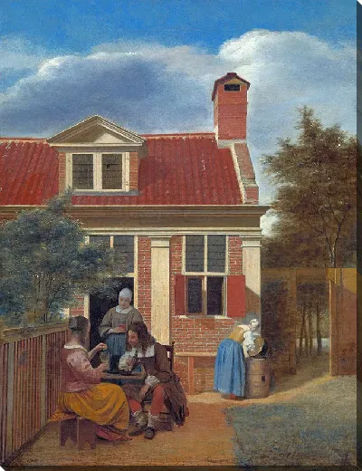 Картина Фигуры во дворе позади дома