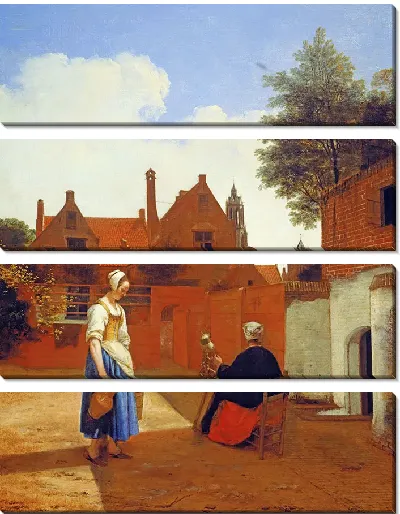 Картина Двор в Делфте вечером Женщина прядет