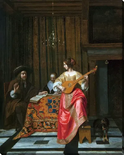 Картина Женщина с кифарой и поющая пара за столом