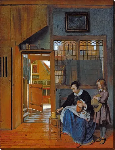 Картина Женщина готовит хлеб с маслом для мальчика (главный вид)