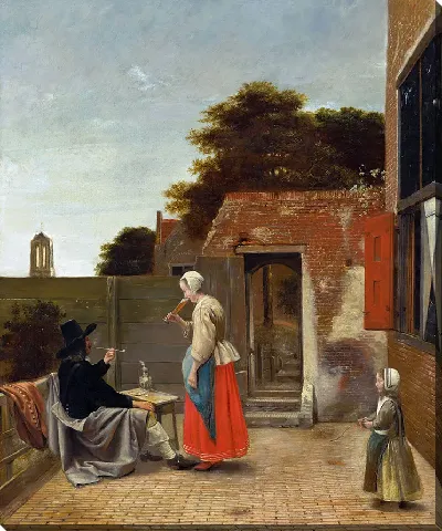 Картина Мужчина курит, а женщина пьет во дворе