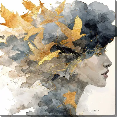 Картина маслом Девушка и золотые птицы №4