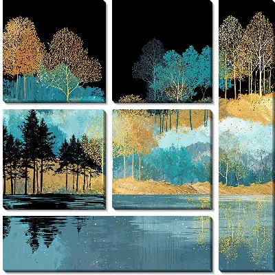 Модульная картина Пруд у золотых деревьев