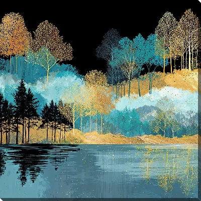 Картина маслом Пруд у золотых деревьев