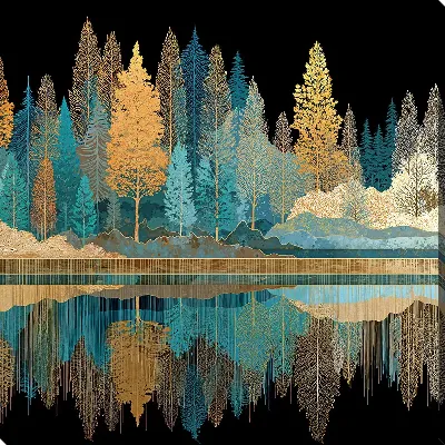 Картина маслом Пруд у золотых деревьев №2