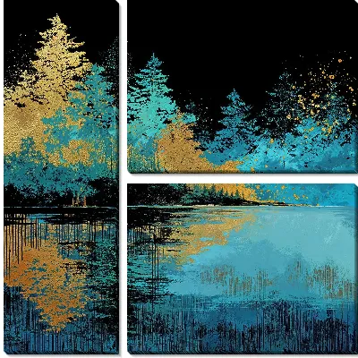 Модульная картина Ночной лес у воды №1