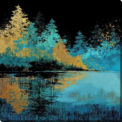 Картина маслом Ночной лес у воды №1