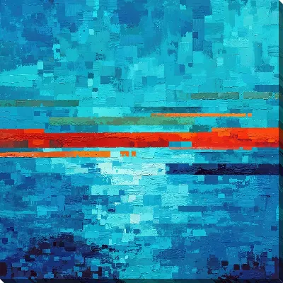 Картина маслом Лазурная абстракция с алой полоской