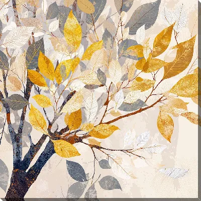 Картина маслом Желтые и серые листья