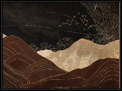 Коричневые горы и летящие птицы