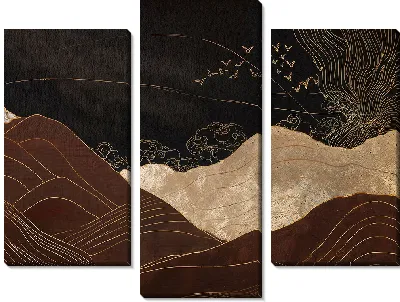 Коричневые горы и летящие птицы