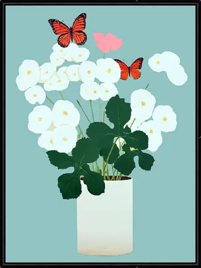 Картина Белые цветы и бабочки