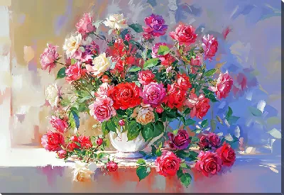 Картина маслом Букет роз в нежной палитре