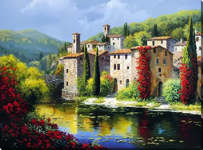 Картина маслом Прудь в Италии