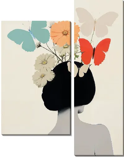 Модульная картина Девушка и бабочки в стиле минимализм №1