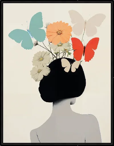 Картина Девушка и бабочки в стиле минимализм №1