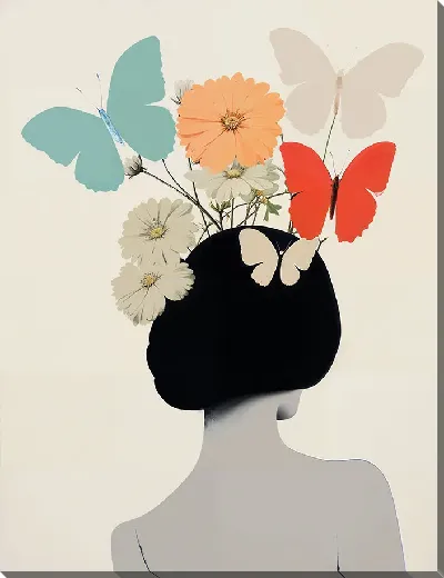 Постер Девушка и бабочки в стиле минимализм №1