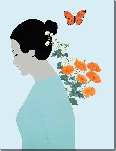 Картина маслом Девушка и бабочки в стиле минимализм №2