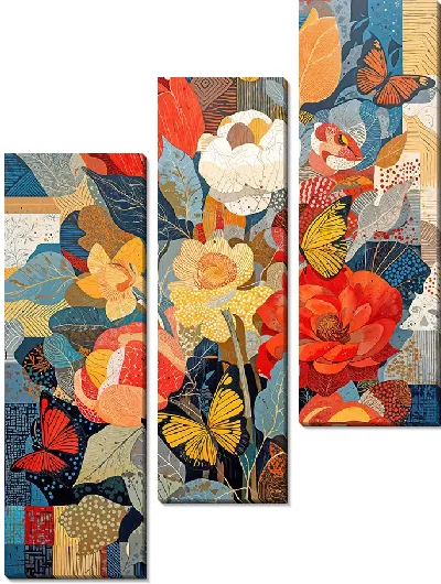 Модульная картина Стиль и букет цветов с бабочками
