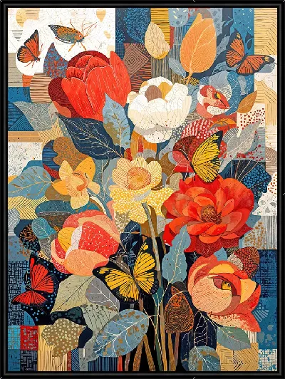 Картина Стиль и букет цветов с бабочками